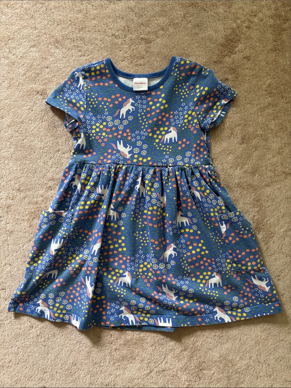Hanna Andersson Blue Unicorn Floral Pocket Dress